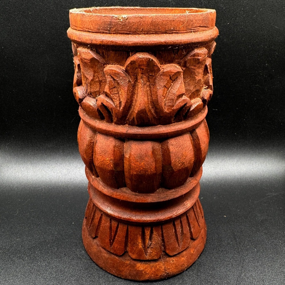 Vintage Hand Carved Solid Wood Pillar Candle Holder Architectural Pedestal 8"